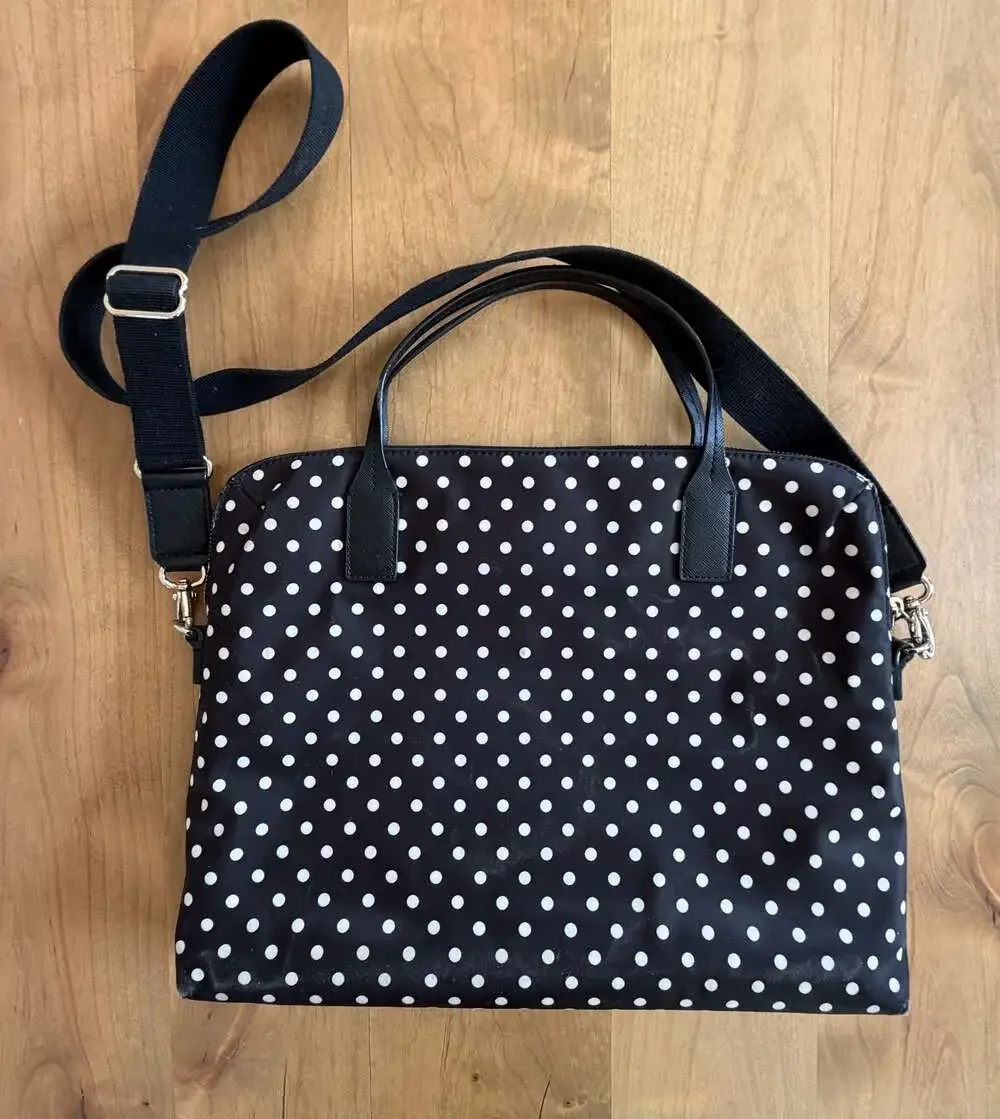 Kate Spade Black and White Polka Dot Nylon Laptop Bag Messenger Briefcase